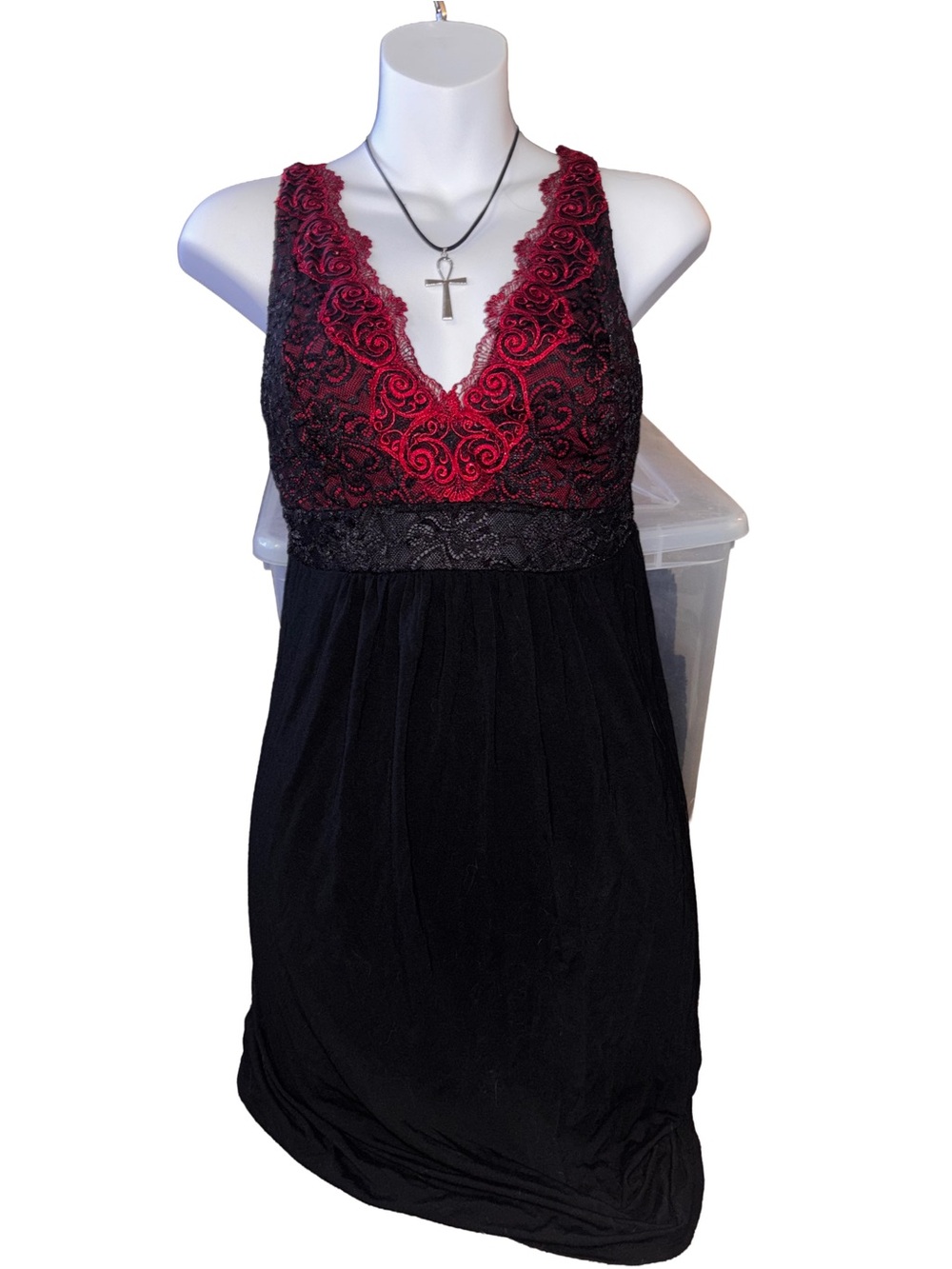 (3 for $15) Red and Black Lace-Trim Nightdress - Women Intimates